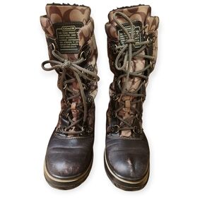 Coach Brown and Black Lace-Up Boots